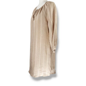 EUC Maven West Made in USA Long Sleeve Linen Stripe Dress Sz. S [2-4] Beige Gold